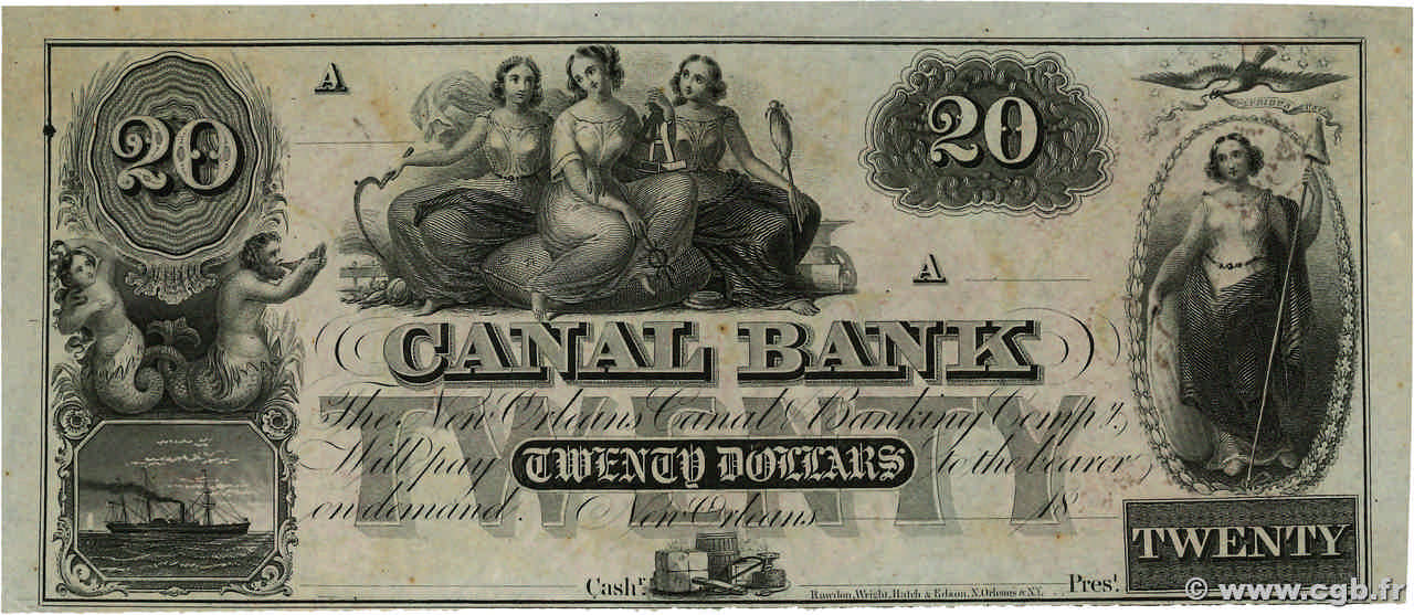 20 Dollars Non émis ÉTATS-UNIS D AMÉRIQUE New Orleans 1850 P.- pr.NEUF