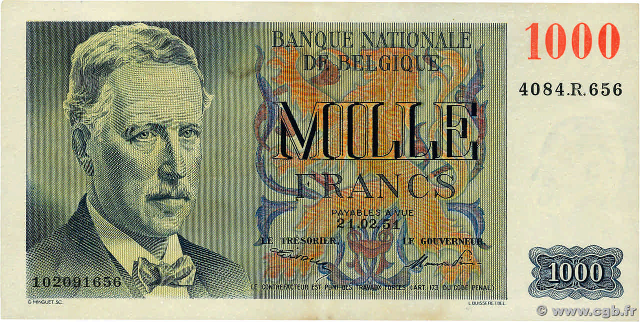 1000 Francs BELGIQUE  1951 P.131 SUP