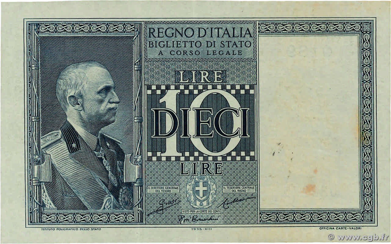10 Lire ITALIE  1935 P.025a TTB+