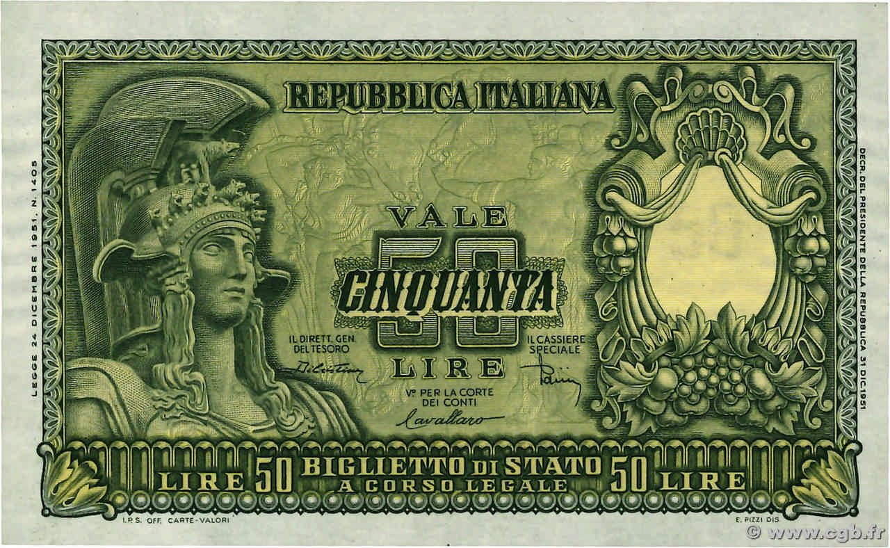 50 Lire ITALIE  1951 P.091b TTB+