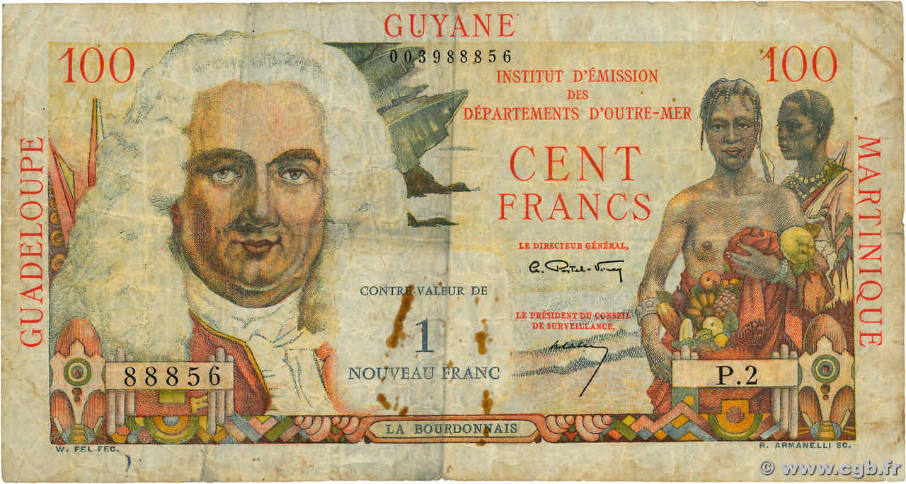 1 NF sur 100 Francs La Bourdonnais ANTILLES FRANÇAISES  1960 P.01a TB