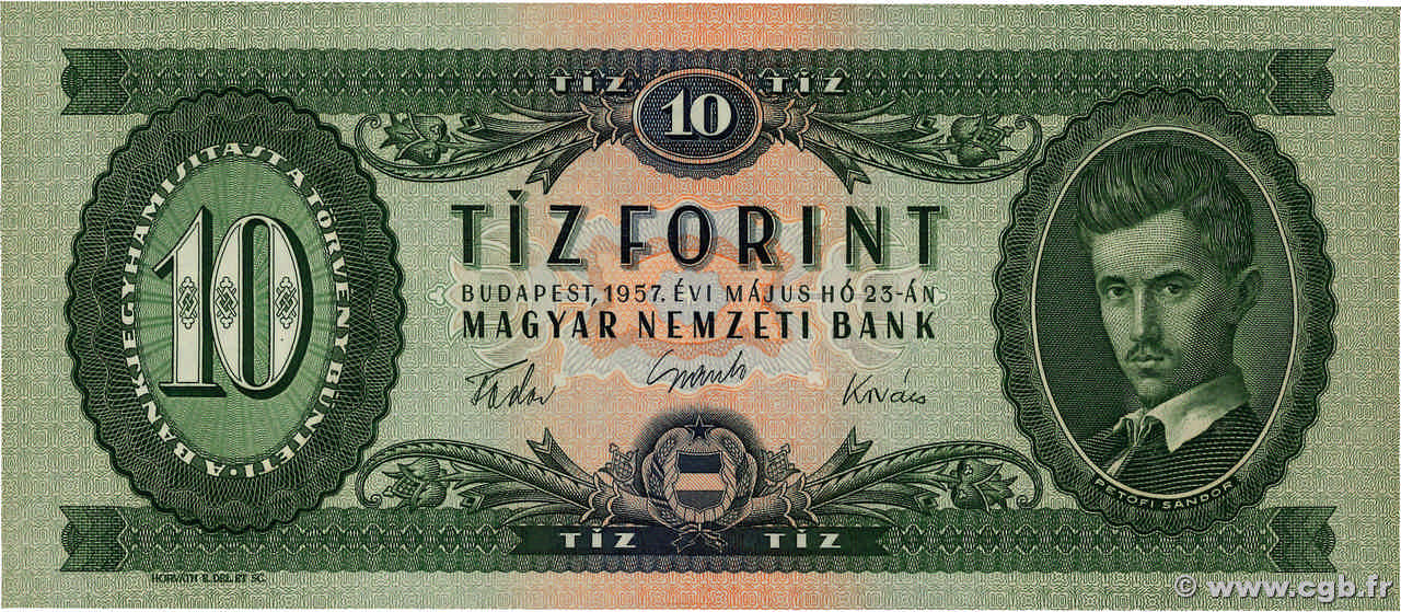10 Forint HUNGRíA  1957 P.168a FDC