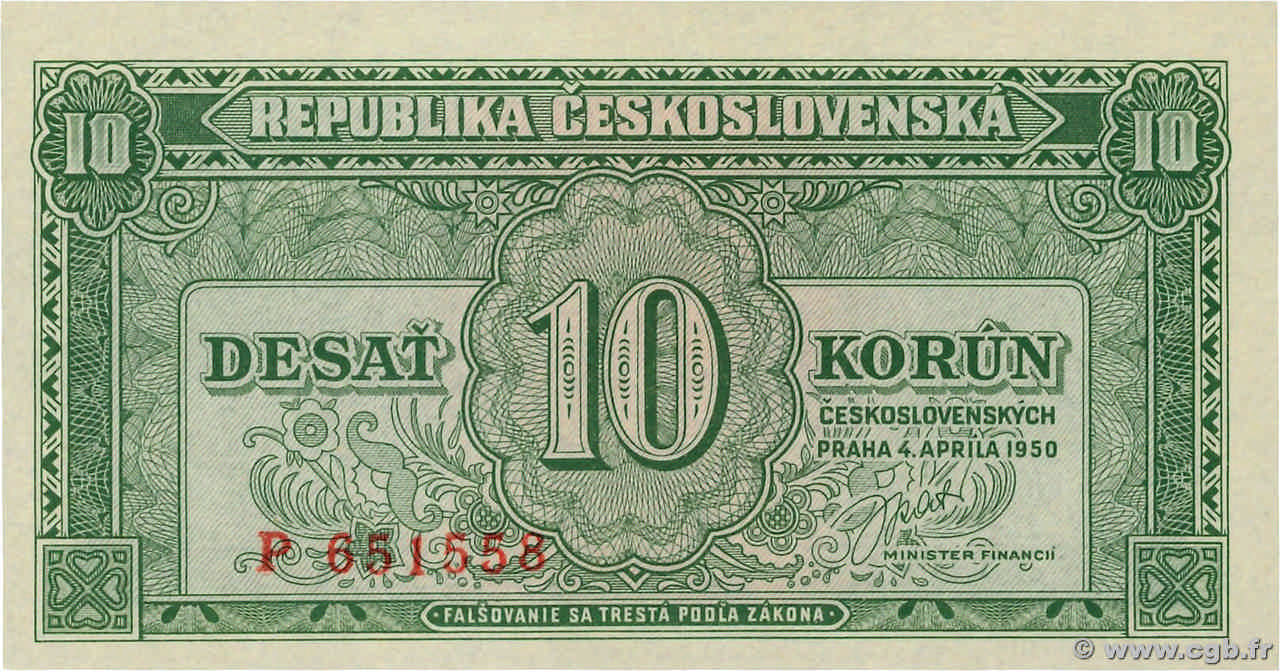 10 Korun TCHÉCOSLOVAQUIE  1950 P.069a NEUF