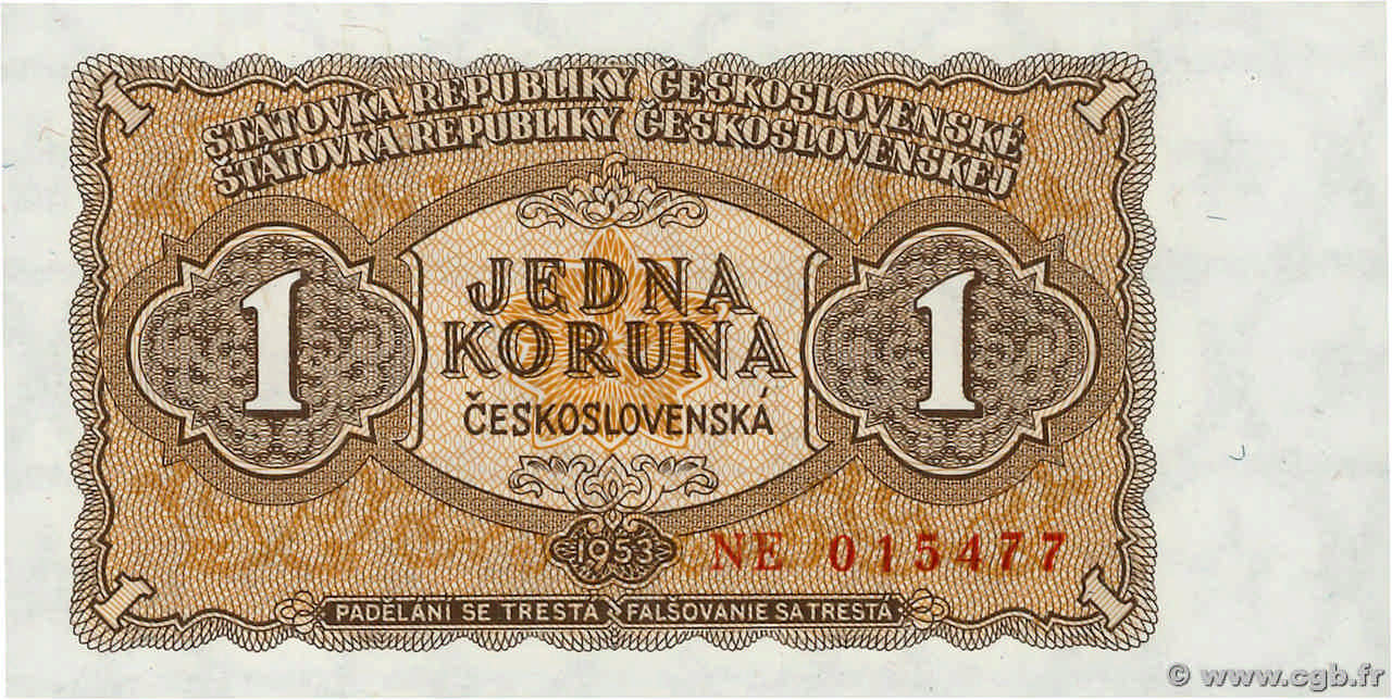 1 Koruna CECOSLOVACCHIA  1953 P.078b FDC