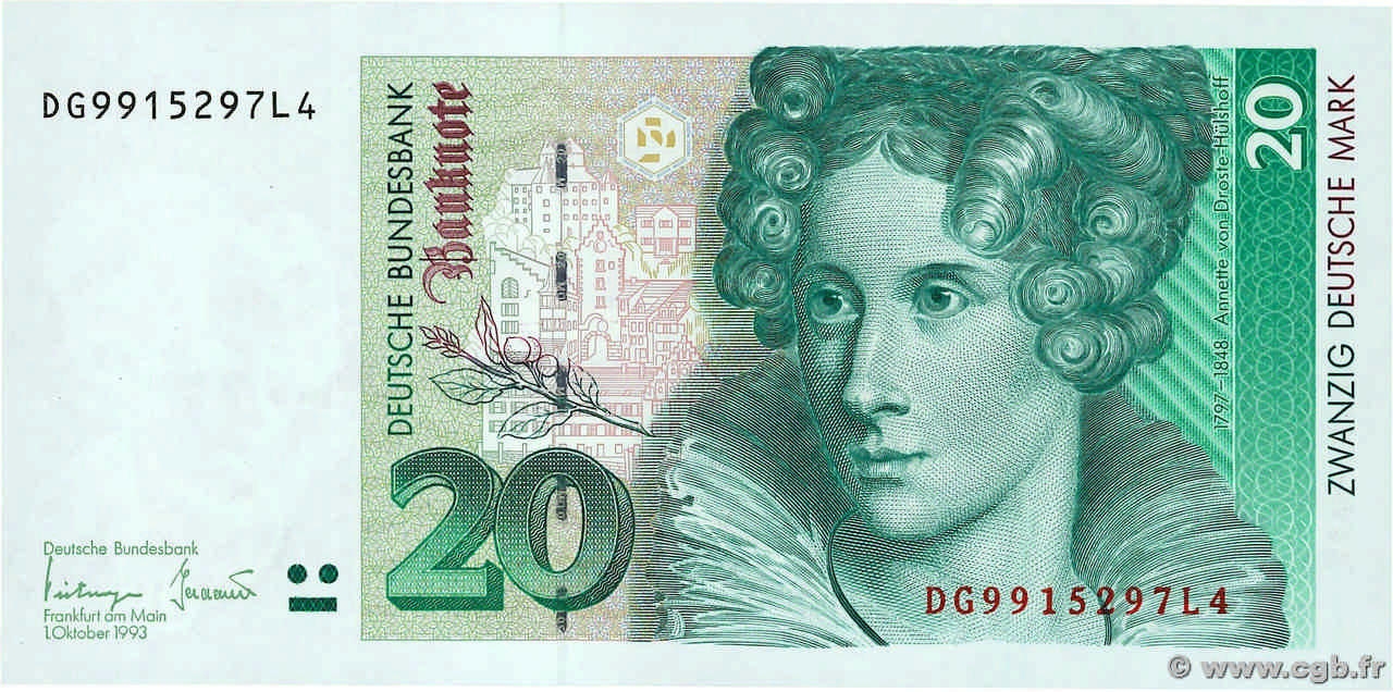 20 Deutsche Mark GERMAN FEDERAL REPUBLIC  1993 P.39b UNC