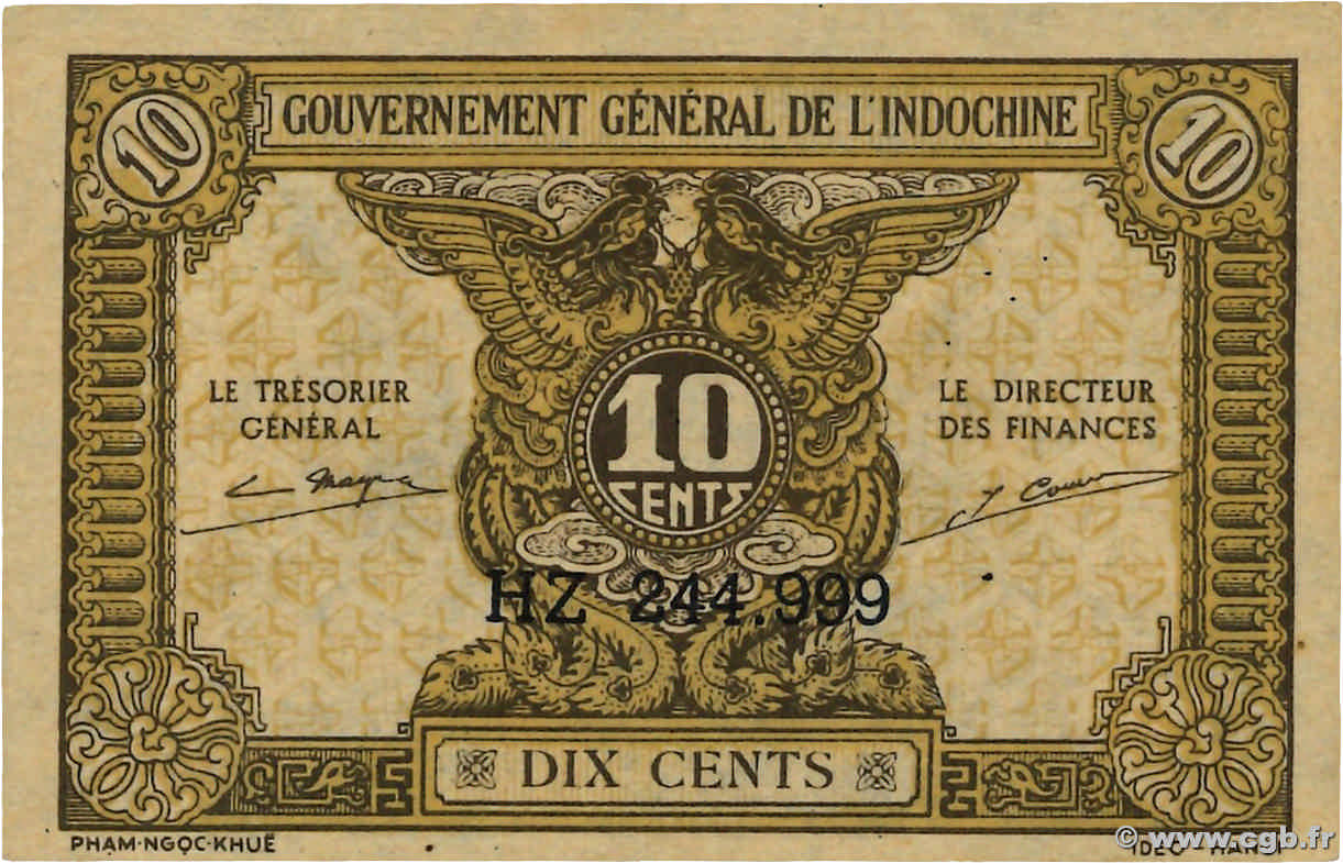 10 Cents INDOCHINE FRANÇAISE  1942 P.089a NEUF