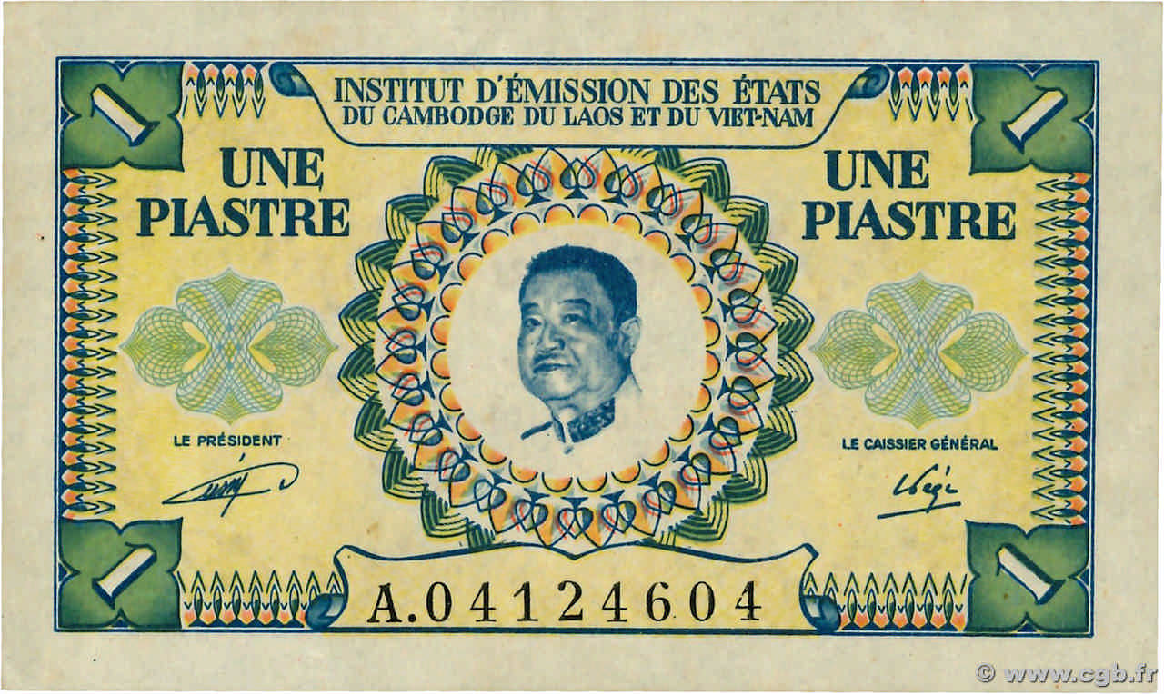 1 Piastre - 1 Kip FRANZÖSISCHE-INDOCHINA  1953 P.099 VZ+
