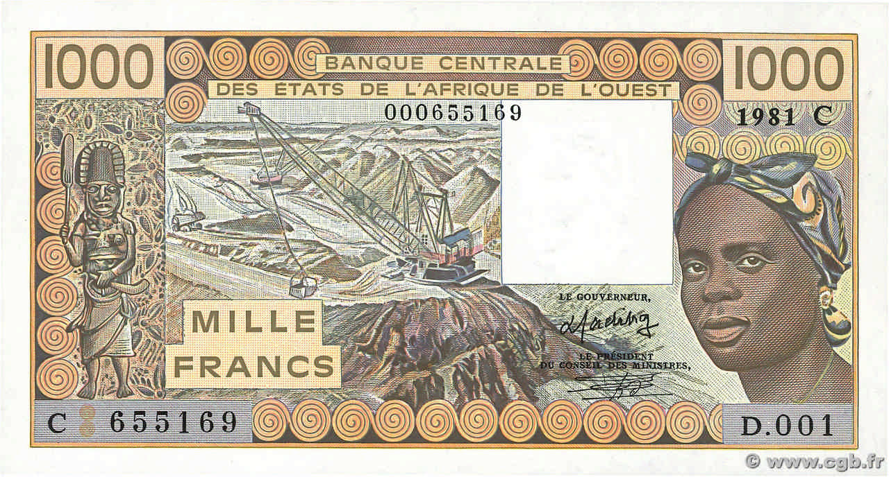 1000 Francs ÉTATS DE L AFRIQUE DE L OUEST  1981 P.307Cb SUP