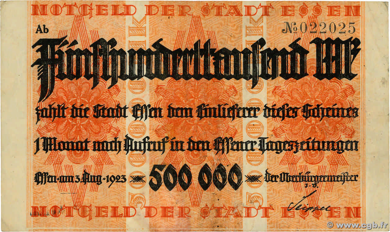 500000 Mark ALLEMAGNE Essen 1923  TTB