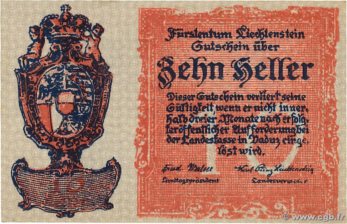 10 Heller LIECHTENSTEIN  1920 P.01 NEUF