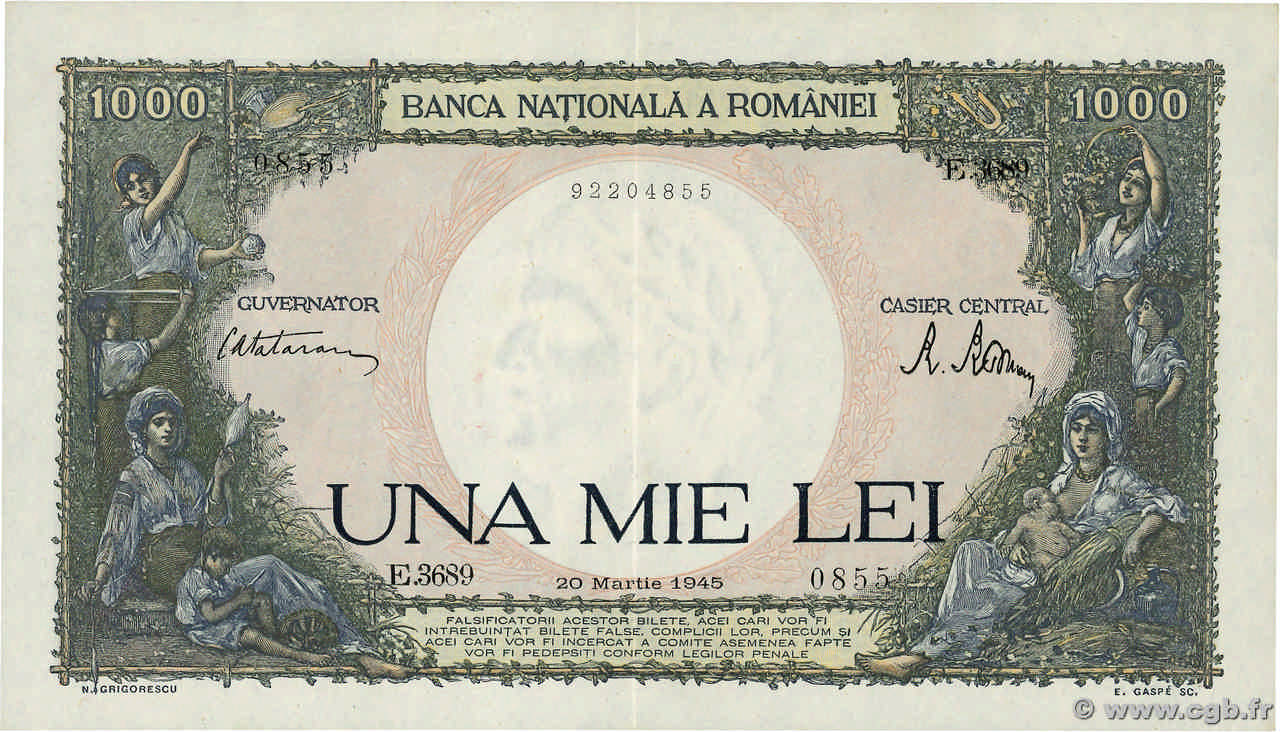 1000 Lei ROUMANIE  1945 P.052a SPL+