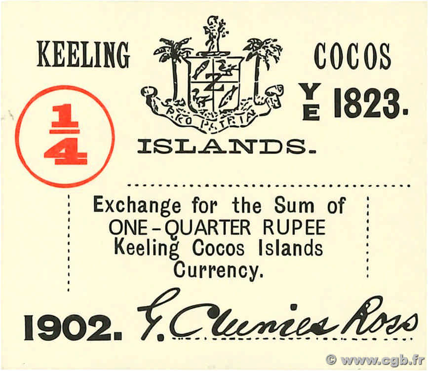 1/4 Rupee ÎLES KEELING COCOS  1902 PS.124 NEUF