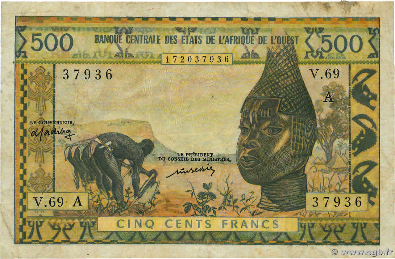 500 Francs ÉTATS DE L AFRIQUE DE L OUEST  1970 P.102Al TB