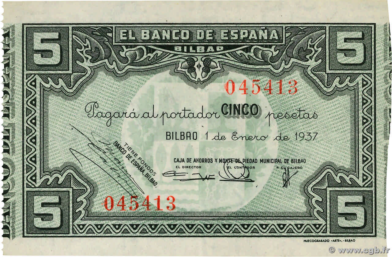 5 Pesetas ESPAGNE Bilbao 1937 PS.561a SUP