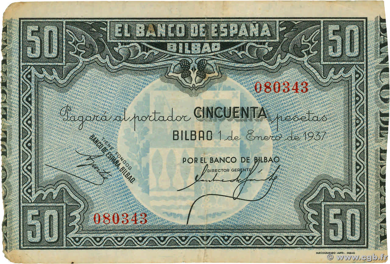 50 Pesetas ESPAGNE Bilbao 1937 PS.564a TB