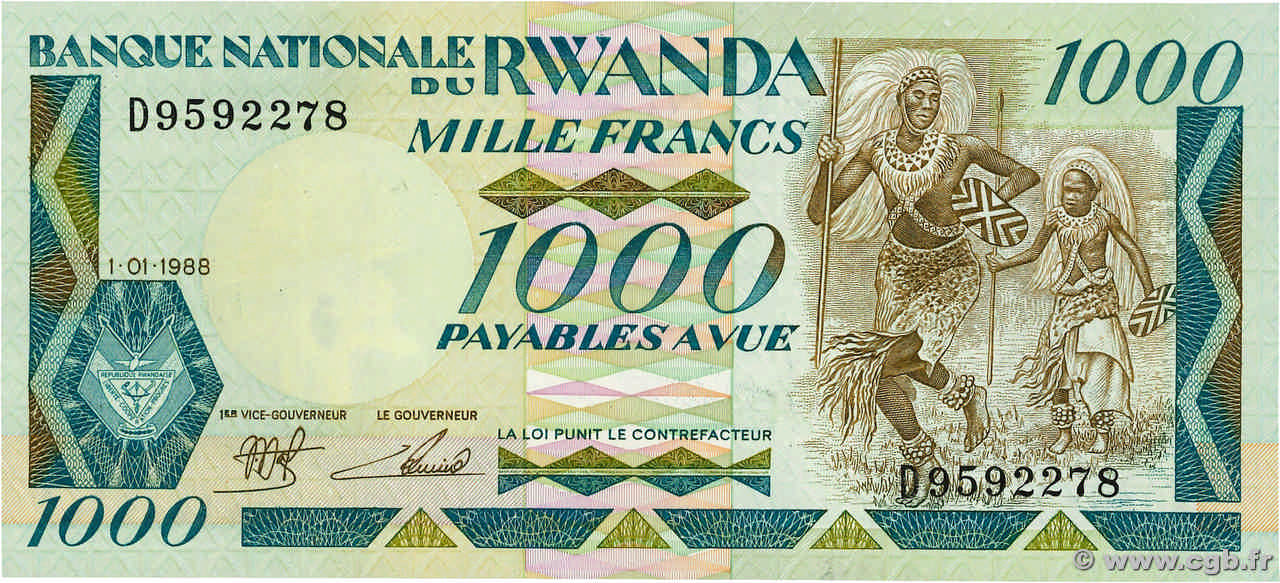 1000 Francs RWANDA  1988 P.21a NEUF