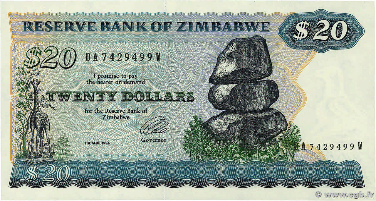 20 Dollars ZIMBABWE  1994 P.04d UNC