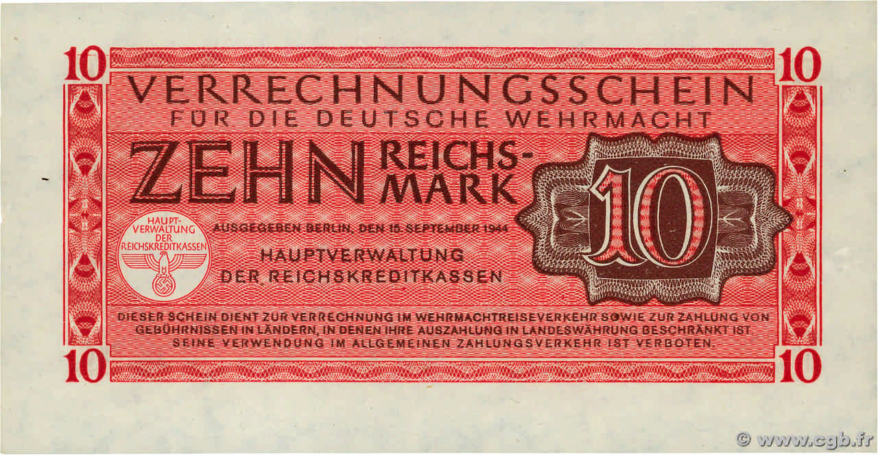 10 Reichsmark GERMANY  1944 P.M40 UNC-