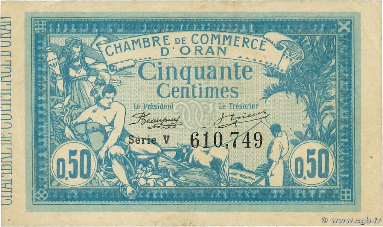 50 Centimes ARGELIA Oran 1915 JP.141.04 MBC+