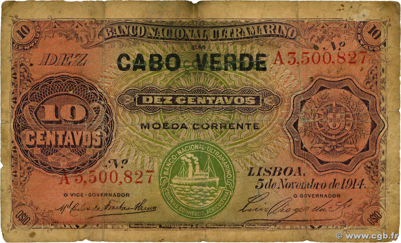 10 Centavos CABO VERDE  1914 P.20 MC