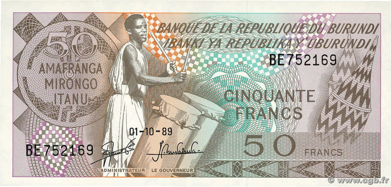 50 Francs BURUNDI  1989 P.28c FDC