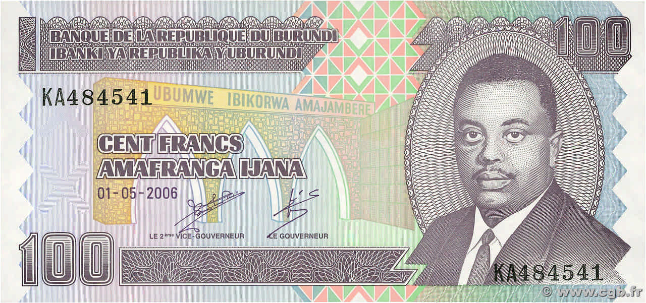 100 Francs BURUNDI  2006 P.37e NEUF