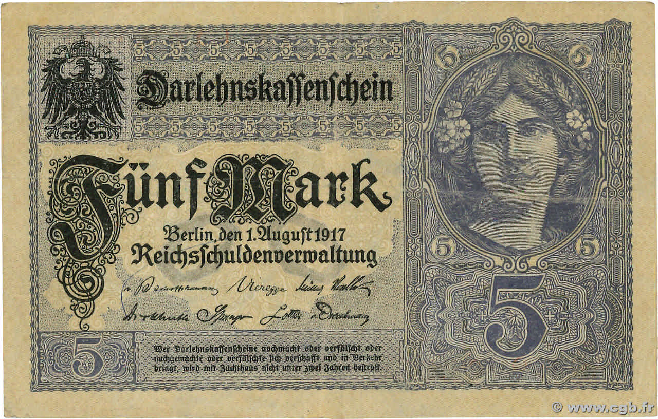 5 Mark GERMANIA  1917 P.056a MB