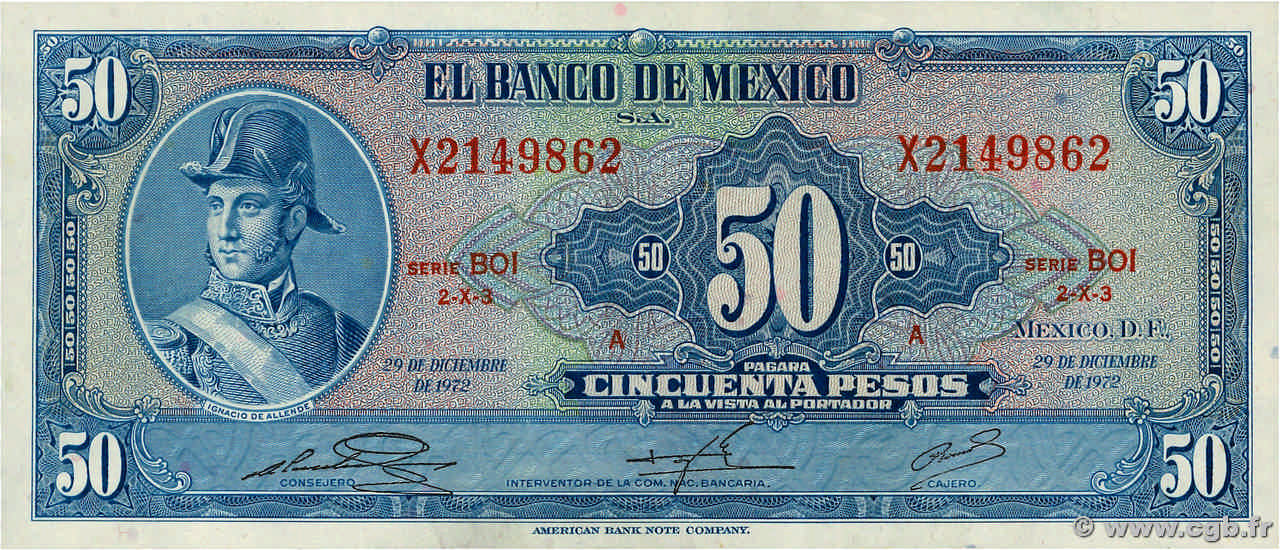 50 Pesos MEXIQUE  1972 P.049u SPL