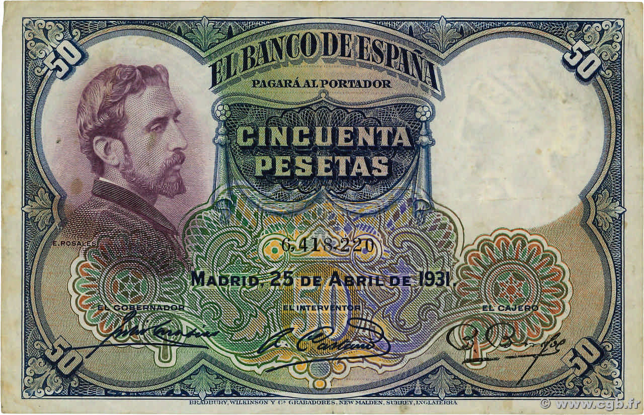 50 Pesetas SPANIEN  1931 P.082 fSS