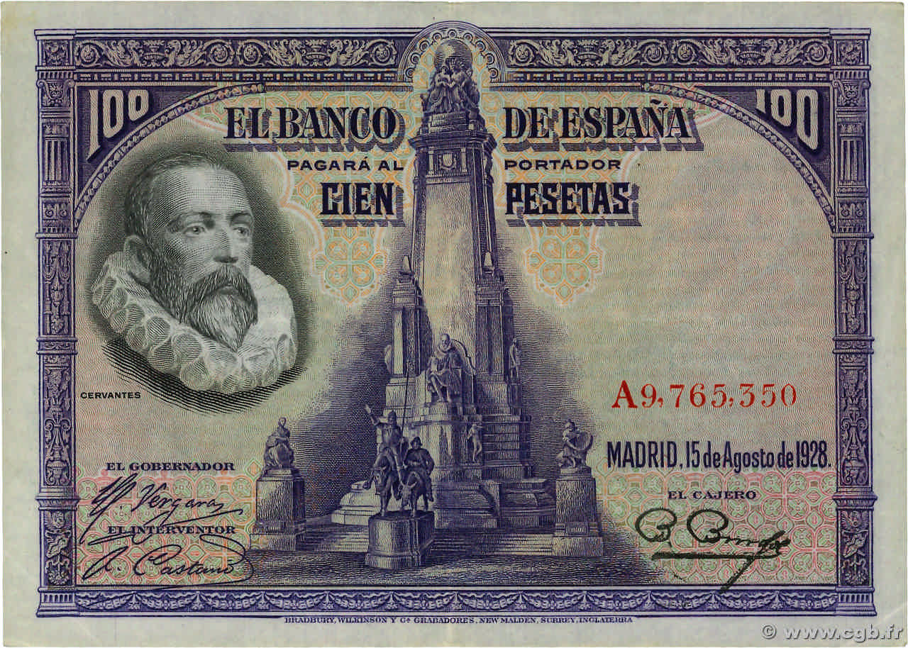 100 Pesetas ESPAÑA  1928 P.076 EBC