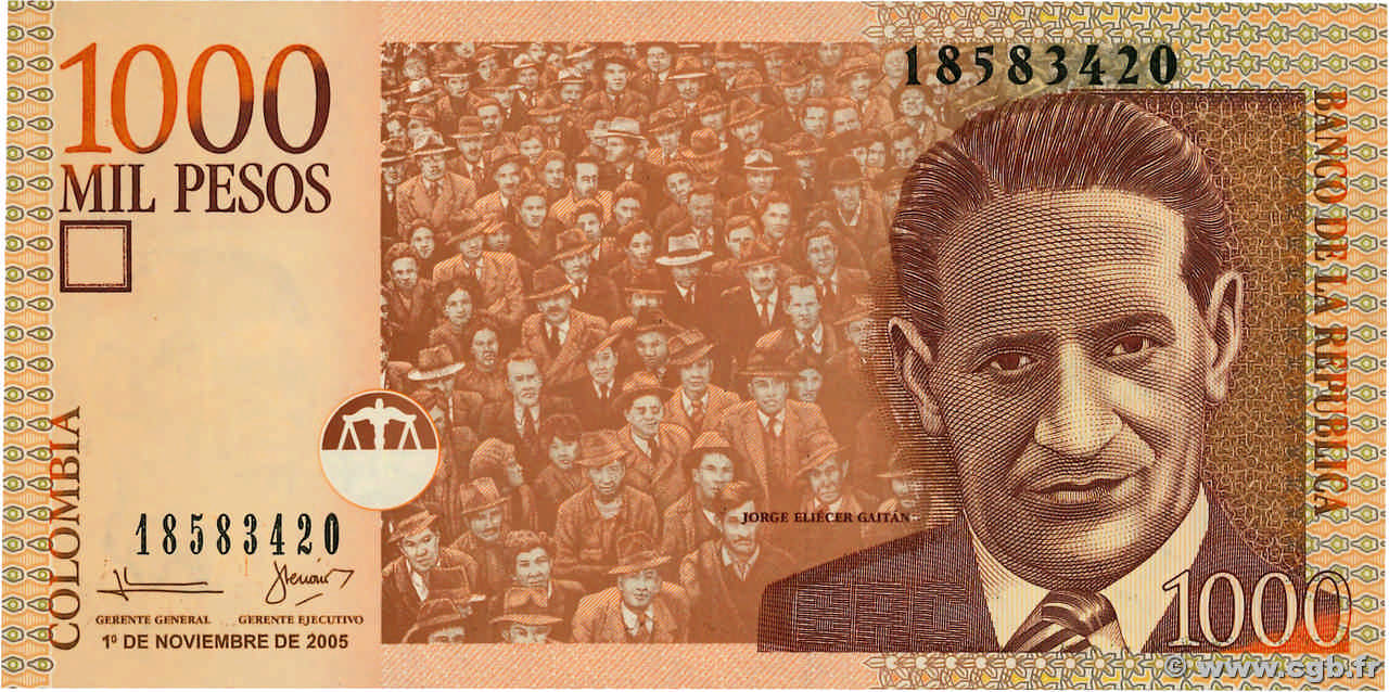 1000 Pesos KOLUMBIEN  2005 P.456a ST