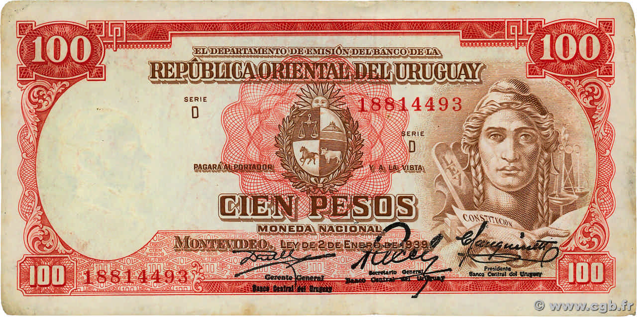 100 Pesos URUGUAY  1939 P.039c BB