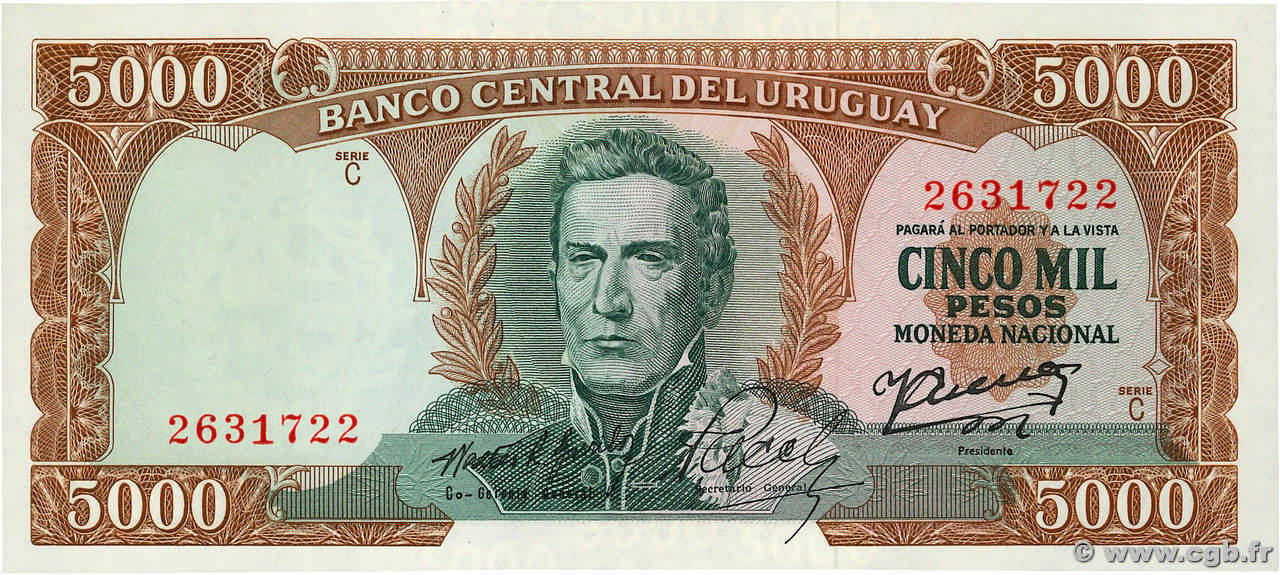 5000 Pesos URUGUAY  1967 P.050b NEUF