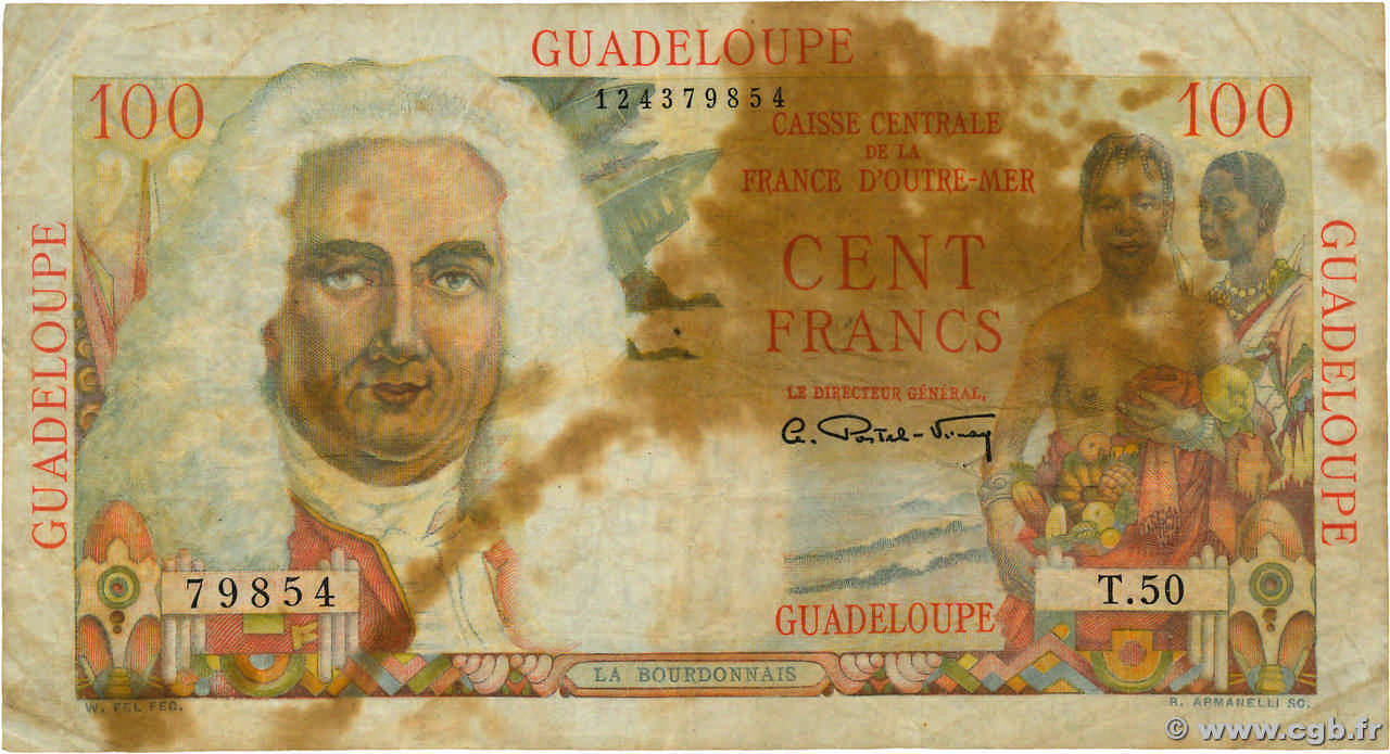 100 Francs La Bourdonnais GUADELOUPE  1946 P.35 B