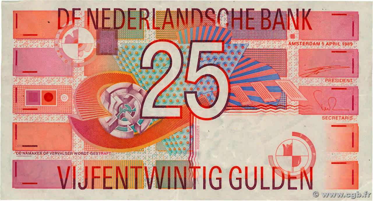 25 Gulden PAYS-BAS  1989 P.100 TTB