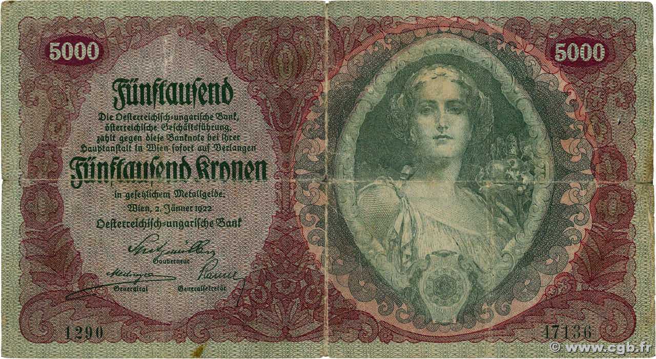 5000 Kronen AUTRICHE  1922 P.079 B+