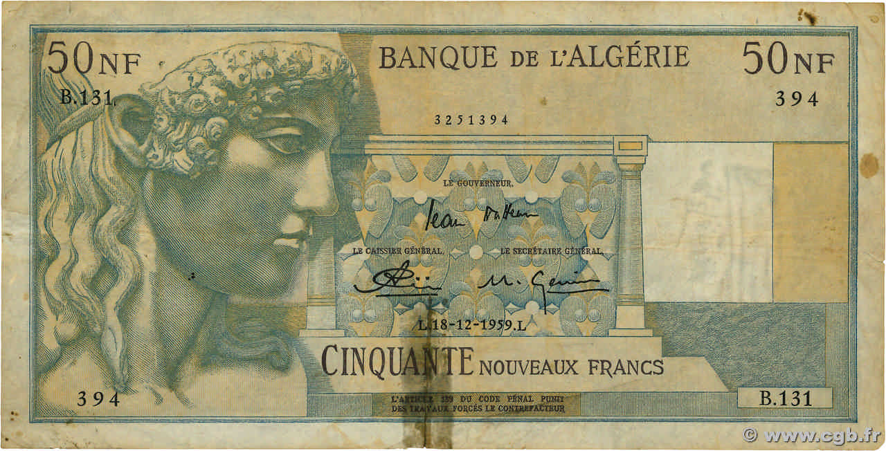 50 Nouveaux Francs ALGERIA  1959 P.120a G