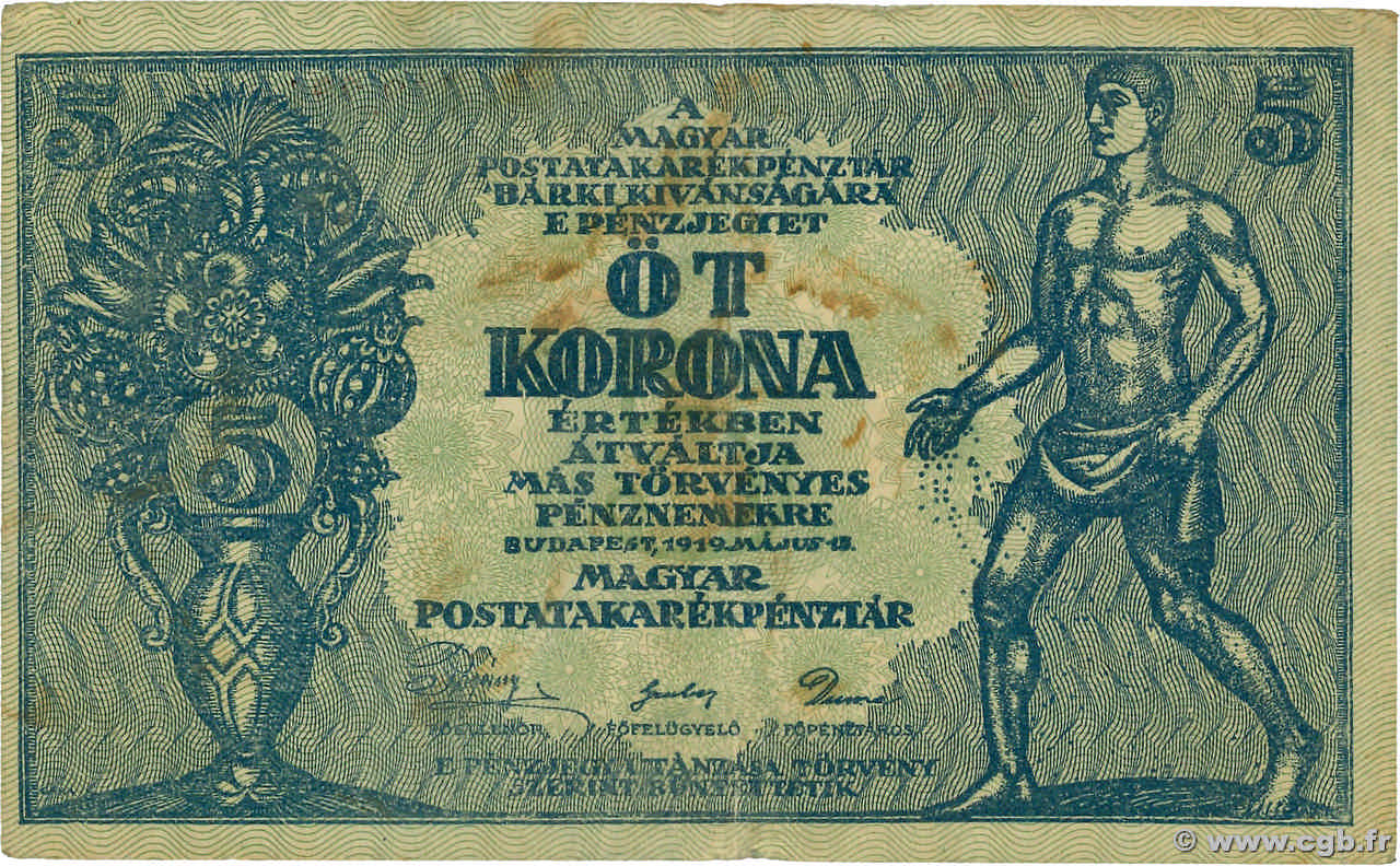5 Korona HUNGRíA  1919 P.034 BC+