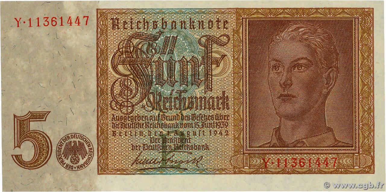 5 Reichsmark GERMANY  1942 P.186 UNC-