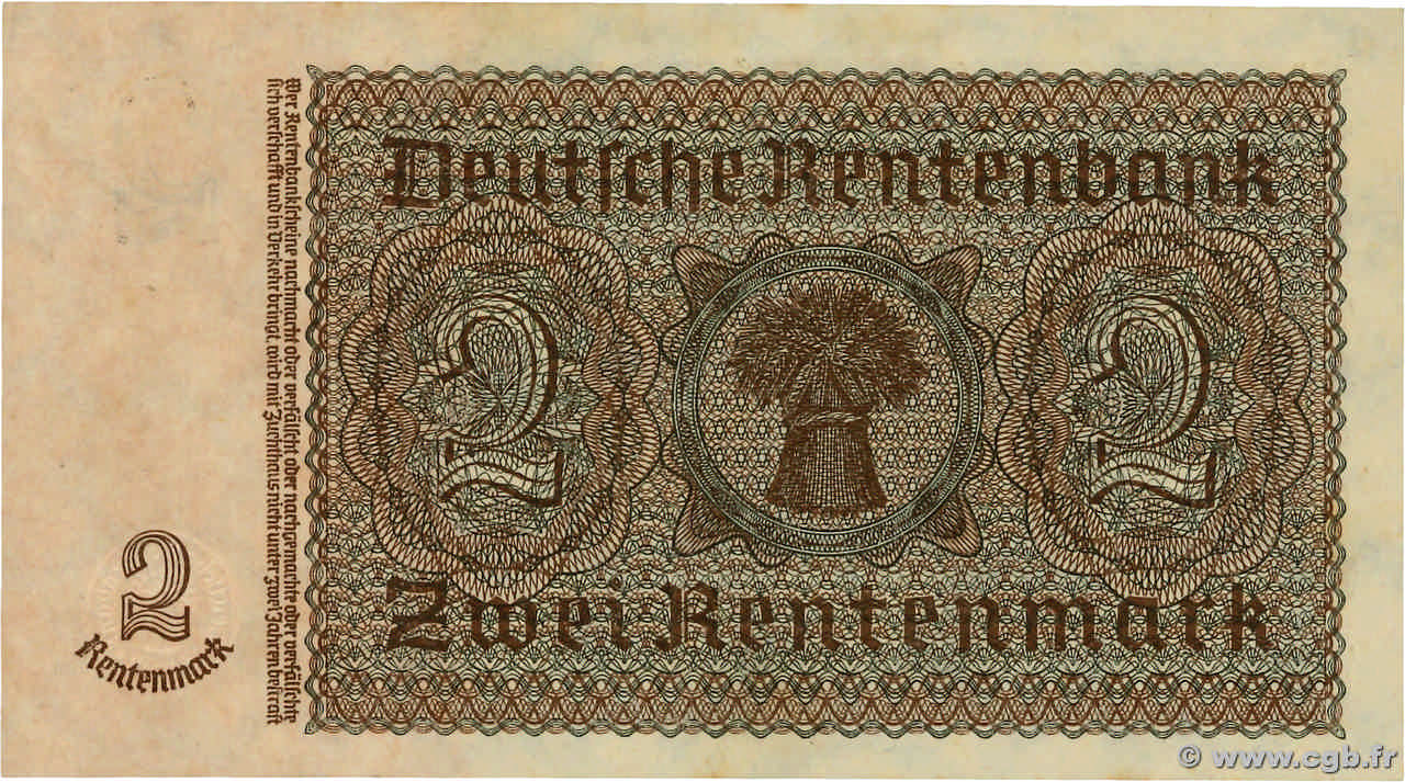 2 Rentenmark ALLEMAGNE 1937 P.174b b02_3191 Billets
