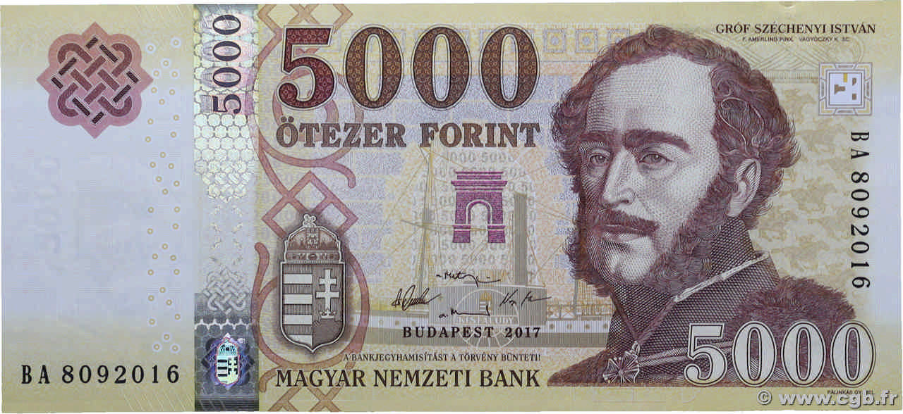 5000 Forint HUNGARY 2017 P.199 b02 3236 Banknotes