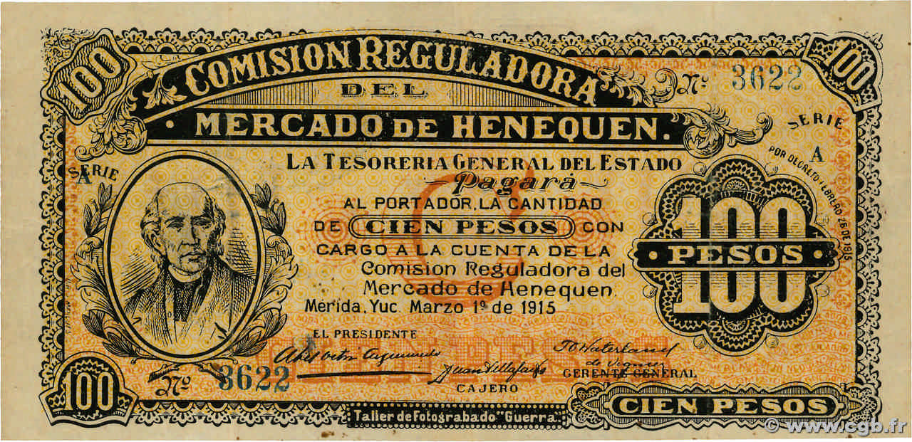 100 Pesos MEXICO Merida 1915 PS.1125 VF-