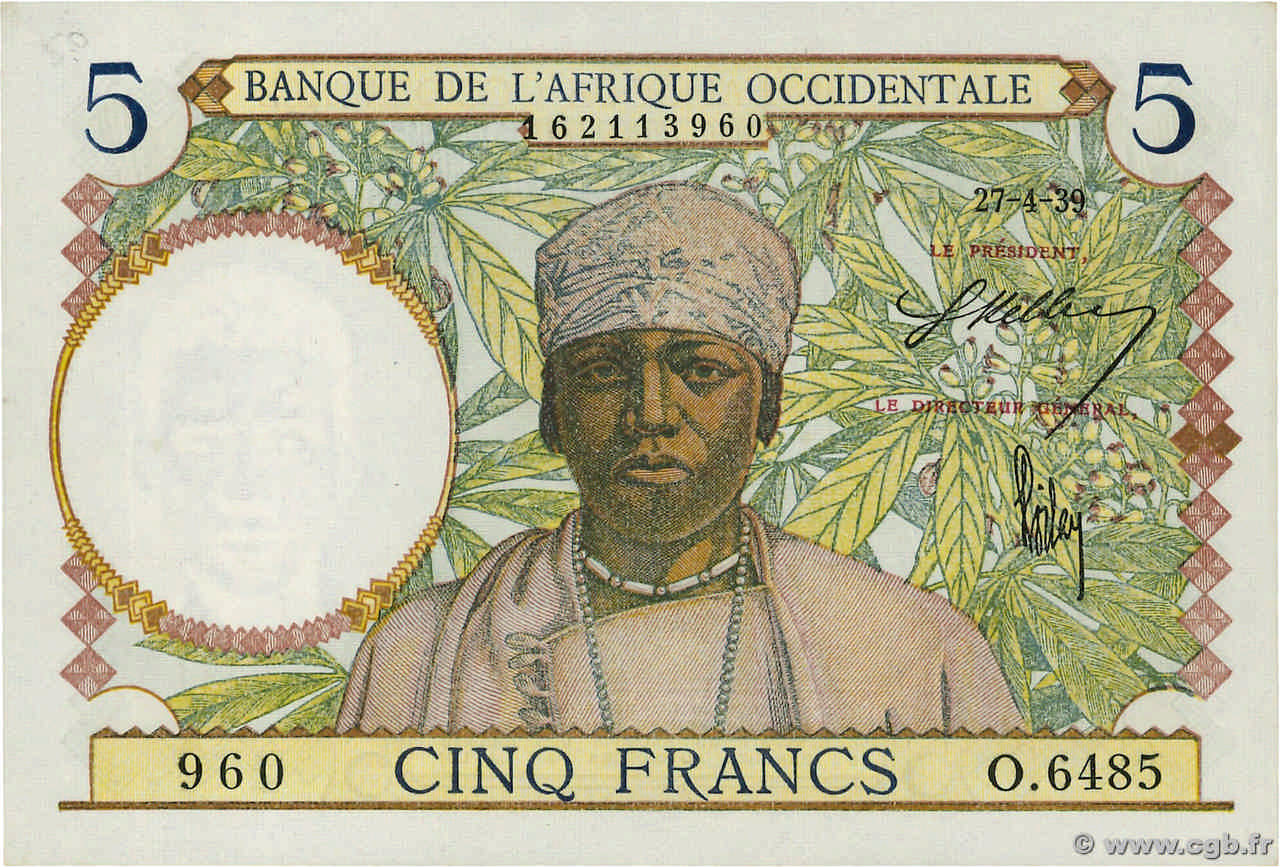 5 Francs FRENCH WEST AFRICA (1895-1958)  1939 P.21 UNC-