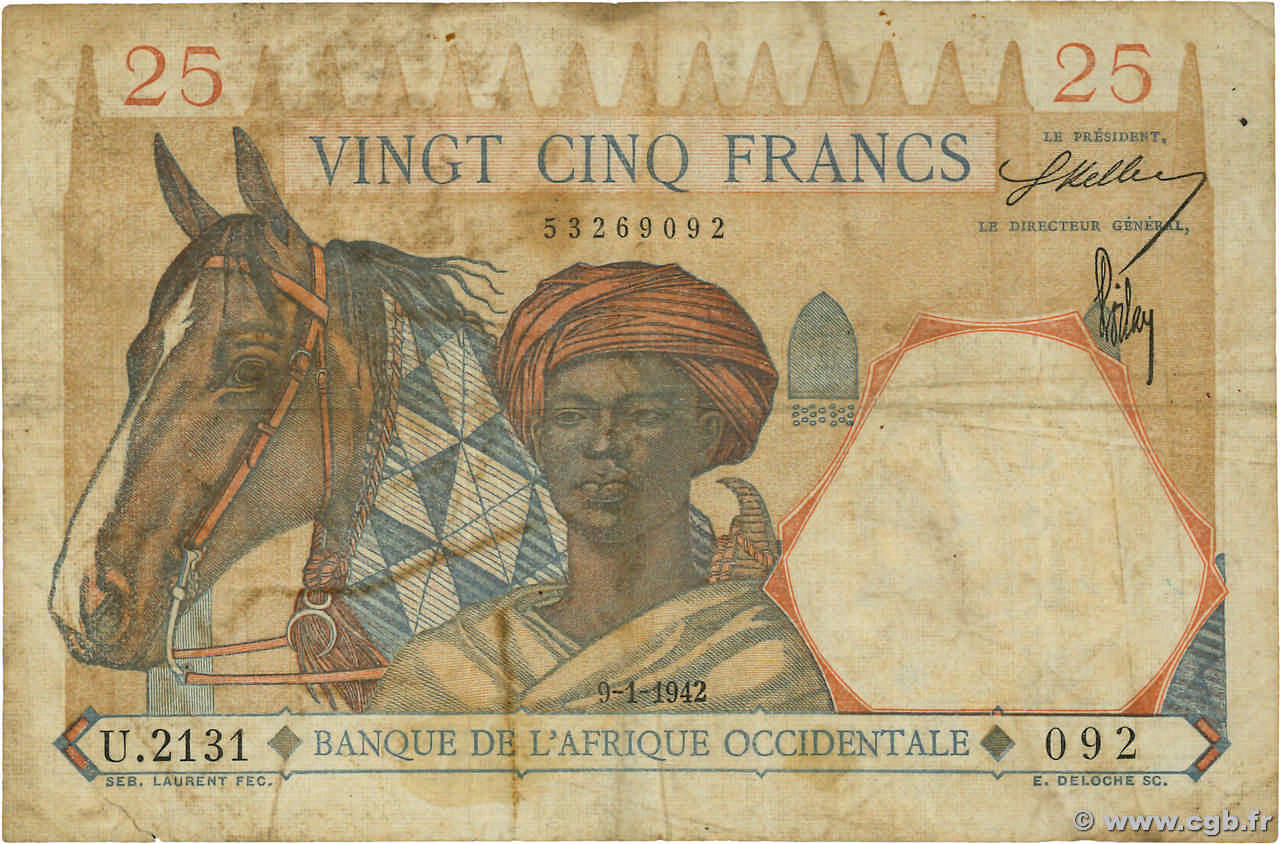 25 Francs FRENCH WEST AFRICA (1895-1958)  1942 P.27 F
