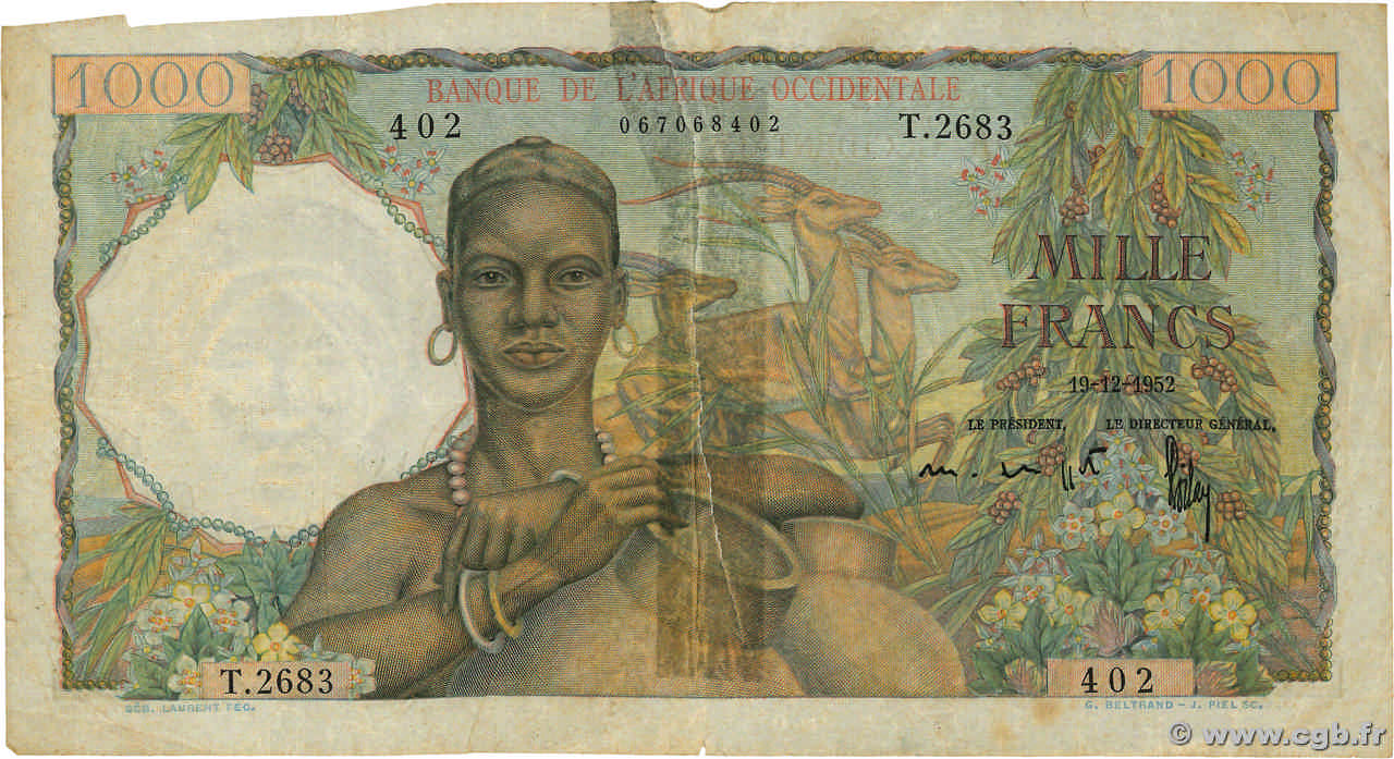 1000 Francs FRENCH WEST AFRICA (1895-1958)  1952 P.42 G