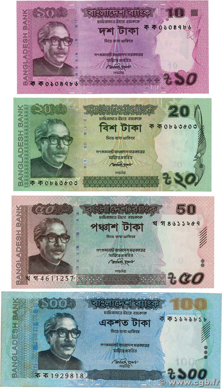 10, 20, 50 et 100 Taka Lot BANGLADESH  2011 P.54, P.55a, P.56 et P.57a pr.NEUF