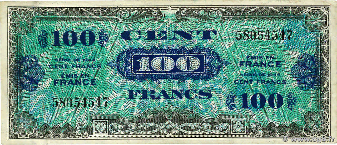 100 Francs DRAPEAU FRANCE  1944 VF.20.01 TTB