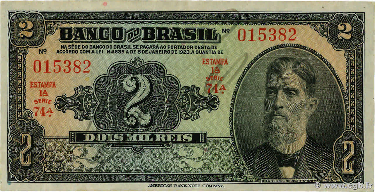 2 Mil Reis BRÉSIL  1923 P.111a TTB+