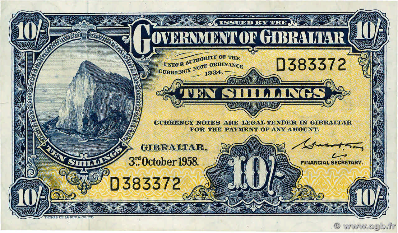 10 Shillings GIBRALTAR  1958 P.17 VF+