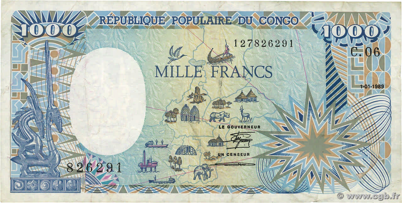 1000 Francs CONGO  1989 P.10a F